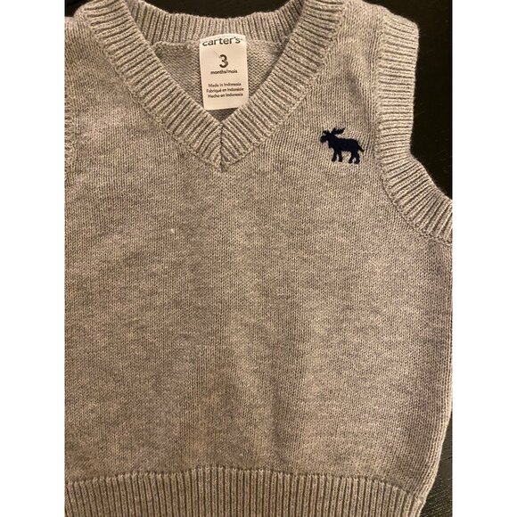 Carters Baby Infant 3mth Grey Knit Sweater Vest Boys V-Neck Church Holiday - Picture 9 of 9